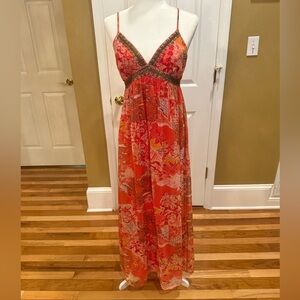 Forever 21 Red and Orange Patterned Maxi Dress